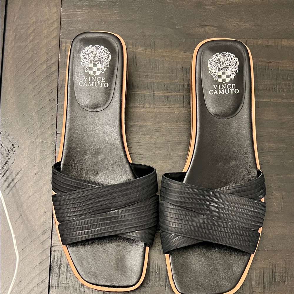 Vince Camuto Black Slide Sandals with Crisscross Straps